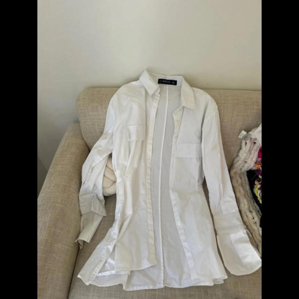 White mini shirt dress